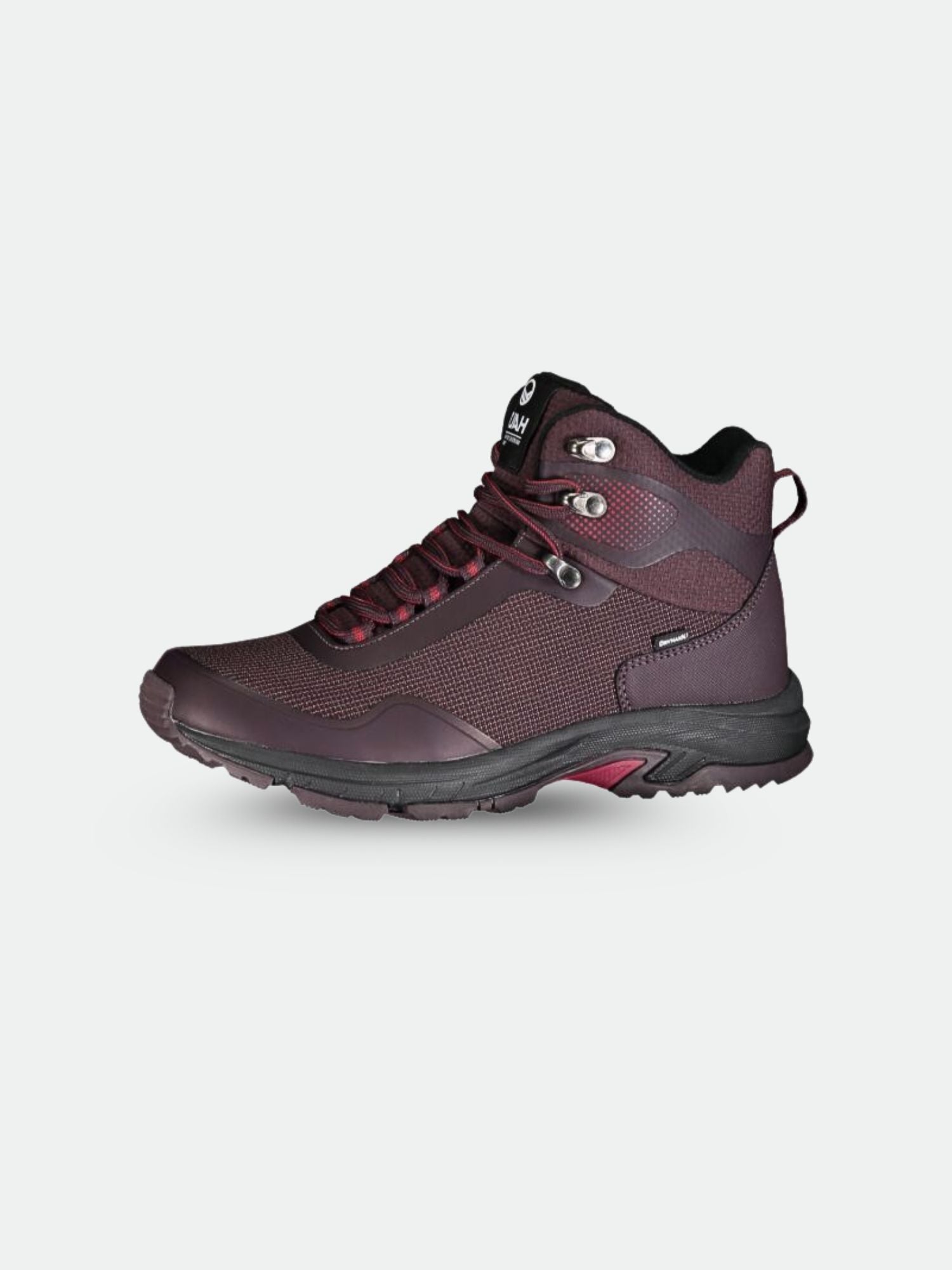 Die Halti Fara 2 DX Mid Outdoor Schuhe Damen in kastanienbraun haben ein Obermaterial aus Mesh, eine schwarze Sohle und eine gebrandete Zunge.