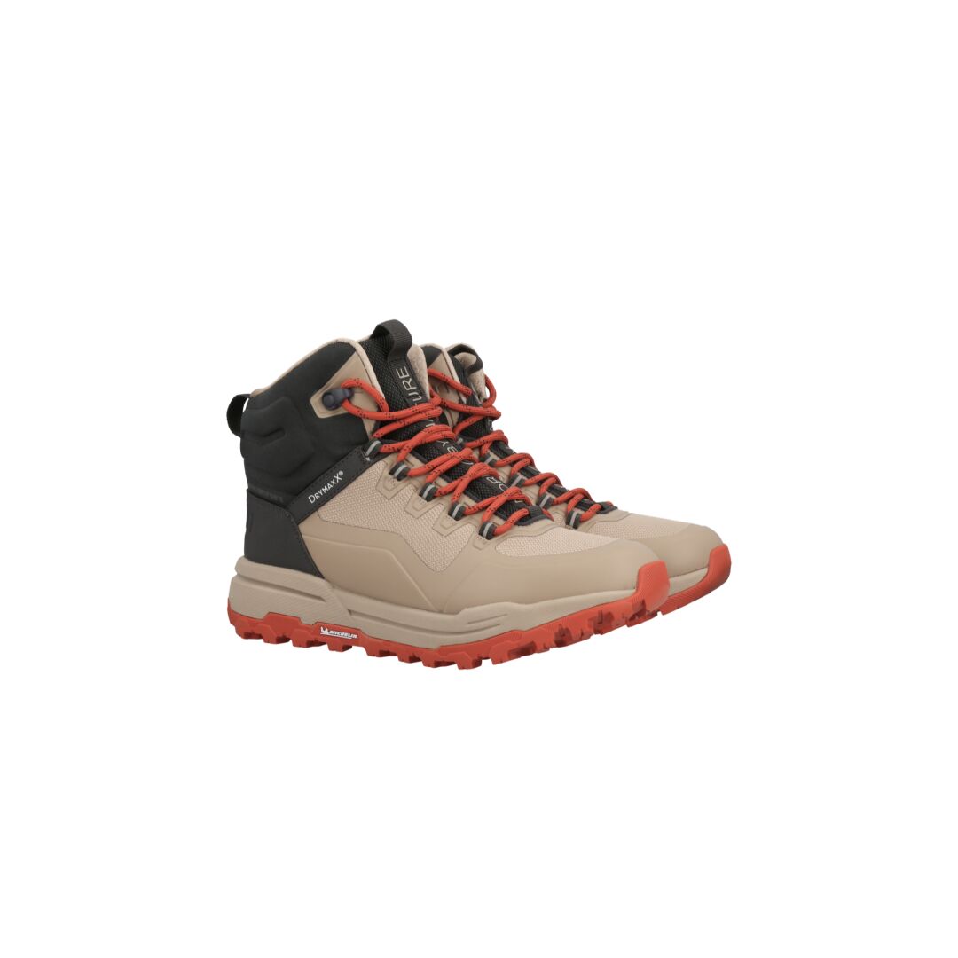 Halti Hiker Kuru DrymaxX Outdoor Schuhe Damen, beige-schwarz, wasserdicht, hoher Komfort, rote Schnürsenkel.