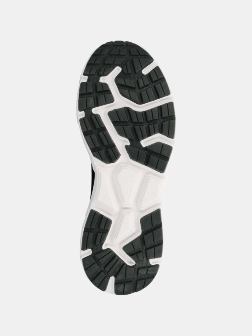 Halti Tempo 3 Sneaker Herren in Schwarz und Weiß, geometrisches Sohlendesign für Komfort, dargestellt auf einem einfarbigen Hintergrund.