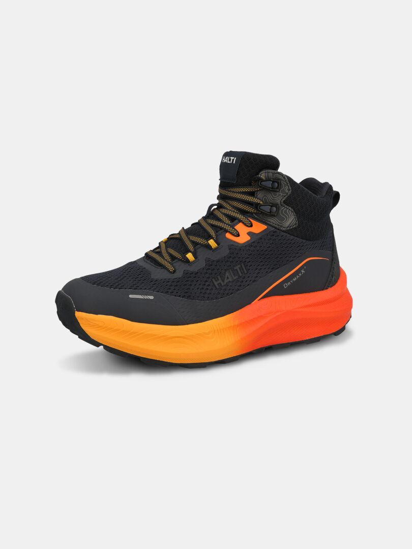 Halti Rapid DX Mid Herren: schwarz/orange, dicke Sohle, knöchelhoch, wasserdicht – perfekt als Outdoor-Schuh.