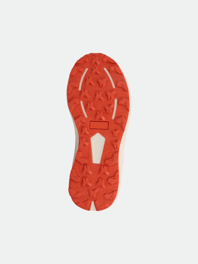 Die Halti Rapid DX Mid Outdoor-Schuhe für Damen verfügen über eine orangefarbene Sohle mit Sternprofil, die sich ideal für Komfort im Freien eignet.