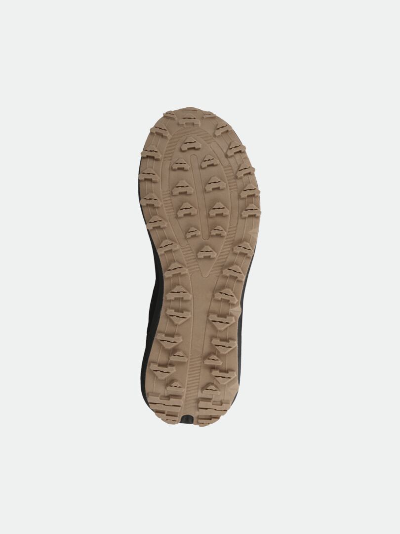 Beigefarbene Gummisohle mit strukturiertem Profil, ideal für die Halti Morgam Mid DX Outdoor-Schuhe für Damen und hervorragend geeignet für den Einsatz im Freien.