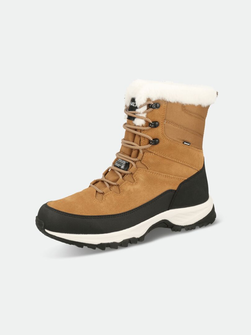 Halti Tornio 2 DX Winterschuhe: braune Winterstiefel mit weißem Kunstfellfutter, schwarzer Sohle und Thinsulate-Isolierung.