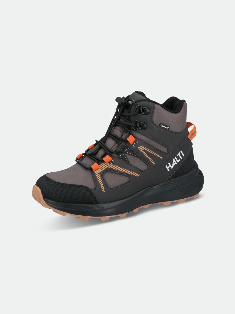 Halti Rasmus DX Schuhe Kinder-braun-schwarze, wasserdichte Sneaker mit Orange für Outdoor-Abenteuer.
