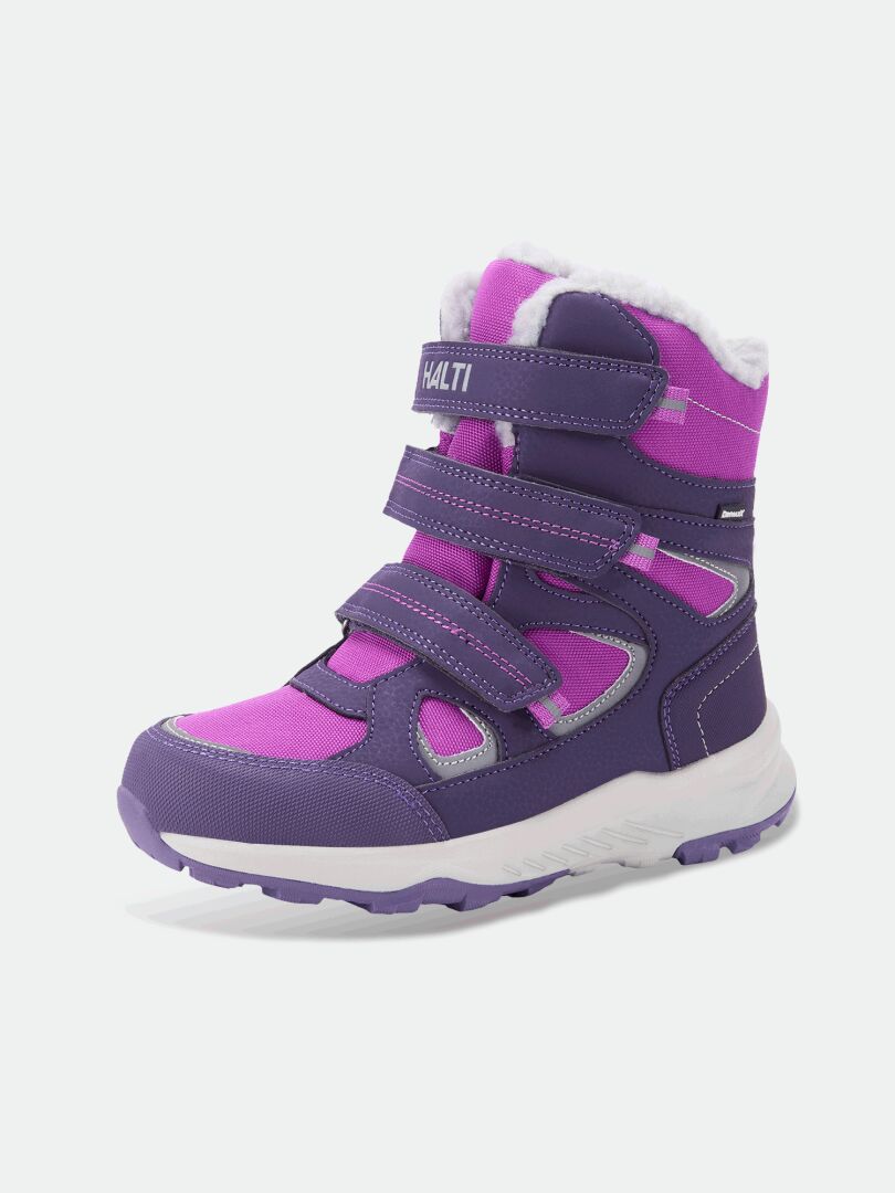 Halti Reiss 3 DX Winterschuhe für Kinder: lila/rosa, mit Fleece gefüttert, GripmaxX Junior-Sohle, dreifache Klettverschlüsse.