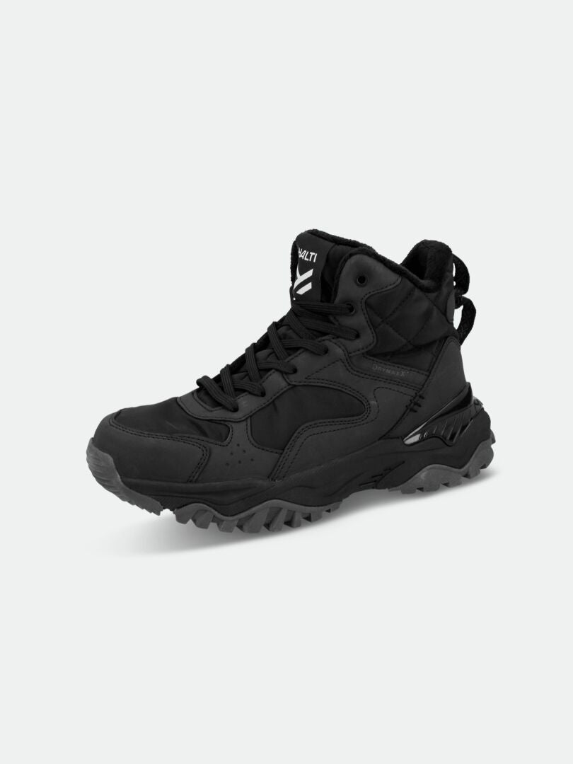 Halti Penger DX Mid: schwarze High-Top Outdoor Schuhe Damen mit DrymaxX Membran, wasserdicht und robust.