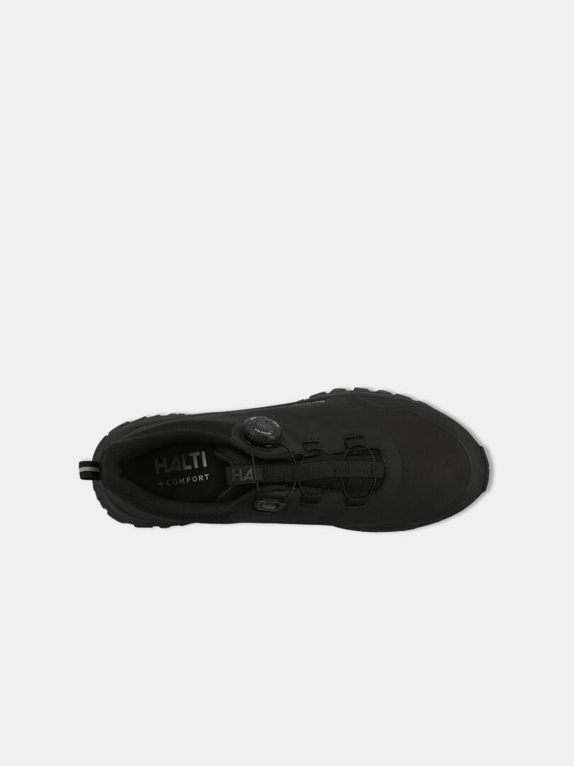 Draufsicht auf die Halti Fara Low 2 DX Freelock Outdoor-Schuhe mit Freelock-Schnürsystem und Halti Comfort-Einlegesohle.