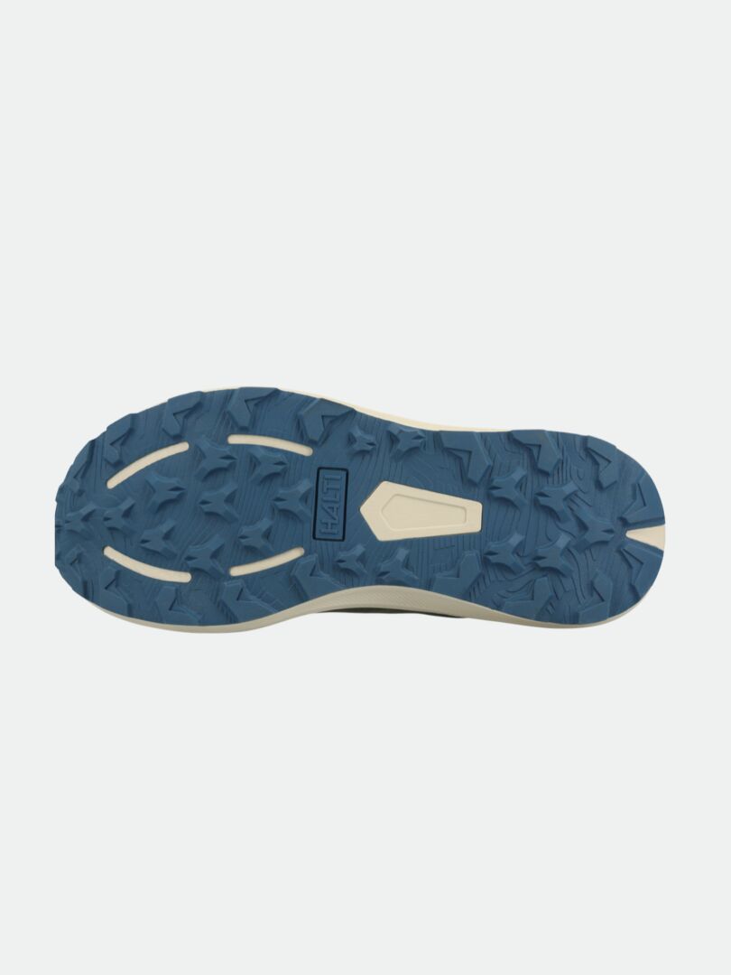 Das Bild zeigt die blaue Gummi-Außensohle des Rapid 2 Sneaker Herren von Halti mit einem strukturierten Profil für Grip.