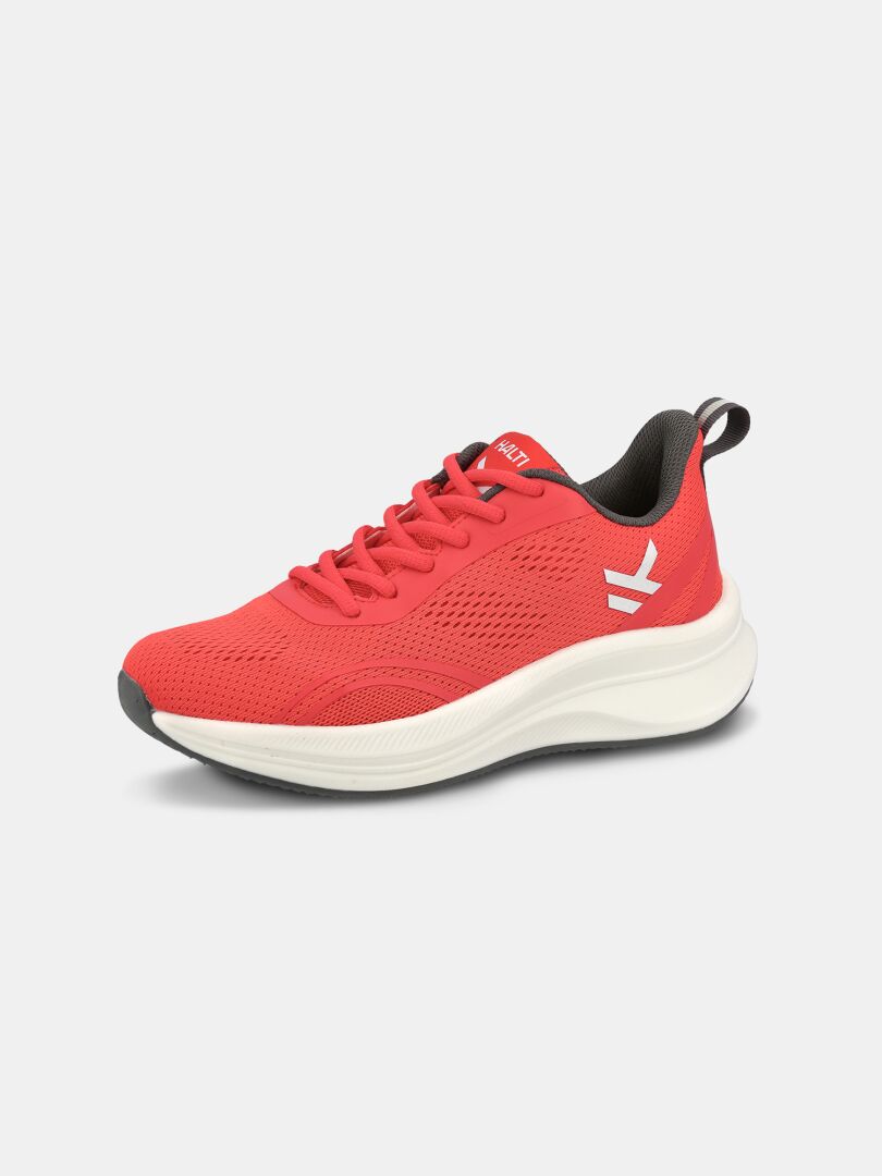 Halti Frisk Sneaker Damen: Roter, atmungsaktiver Mesh-Sneaker mit weißer Sohle - ideal für den Sommer.