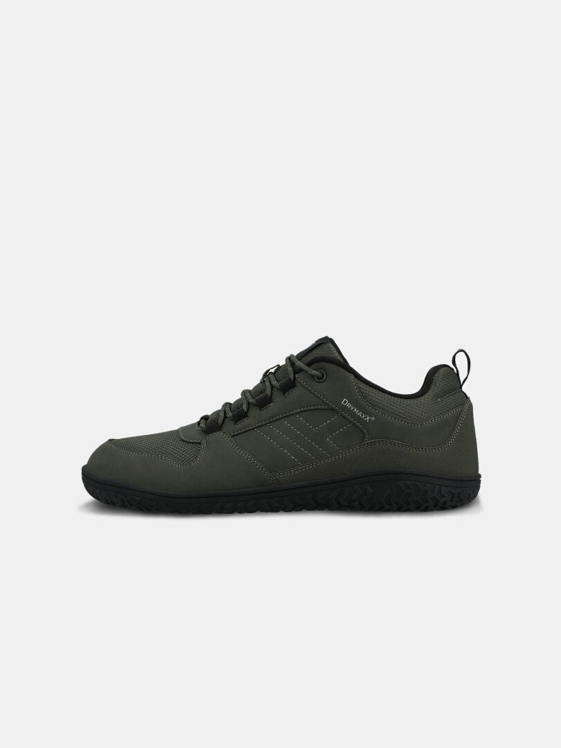 Halti Tuntuma DX Barfußschuh für Herren in Dunkelgrün mit schwarzer Sohle, von der Seite auf weißem Hintergrund abgebildet.