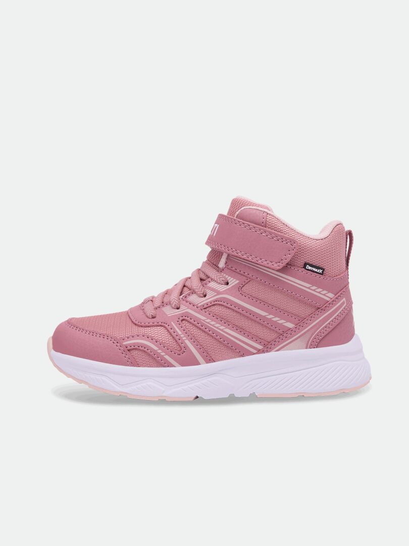 Halti Zuma Mid DX Sneaker Kinder: rosa High-Top-Kinderschuhe mit weißer Sohle, Mesh-Einsatz und Klettverschluss.