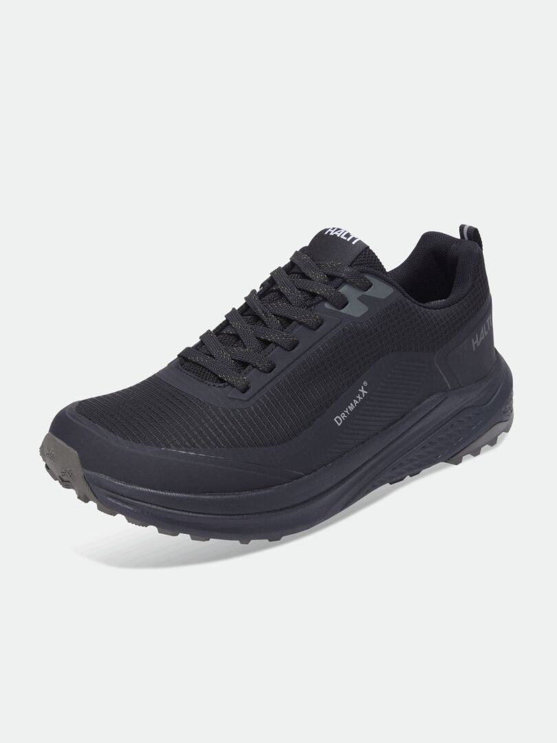 Halti Asento DX Outdoor-Schuhe für Herren: Schwarz, Obermaterial aus Mesh, Schnürsenkel, strukturierte Sohle, „Dyna X“-Detail.