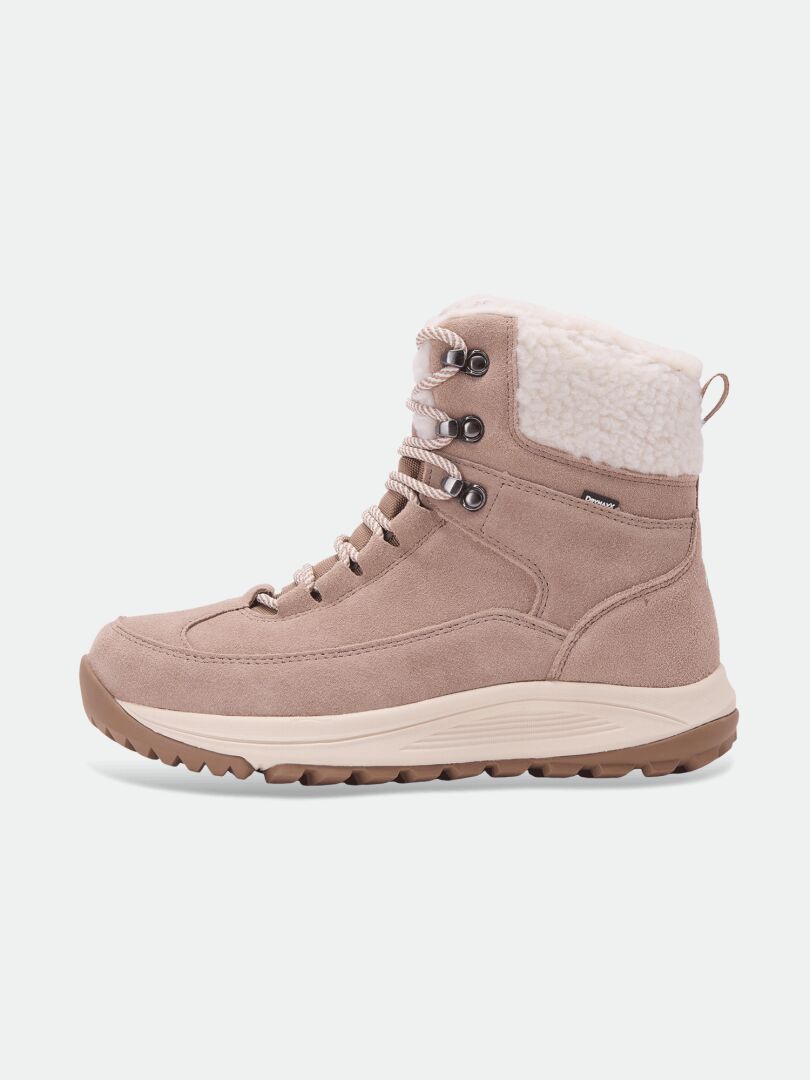 Halti Doris DX Winterstiefel für Damen aus wasserdichtem Veloursleder mit weißem Fellfutter und Gummisohle.