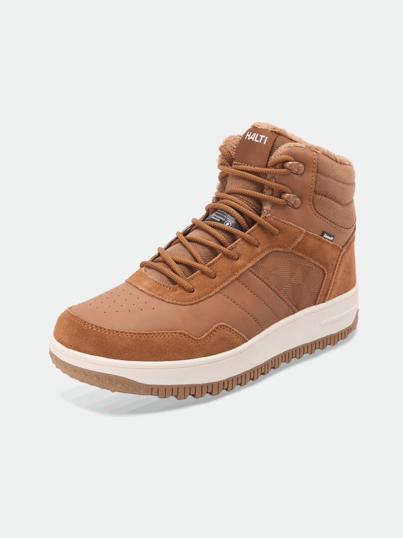Halti Metso Mid DX Winter-Sneaker für Herren: brauner High-Top-Sneaker, weiße Sohle, gepolsterter Knöchelbereich, Thinsulate-Isolierung für Wärme.