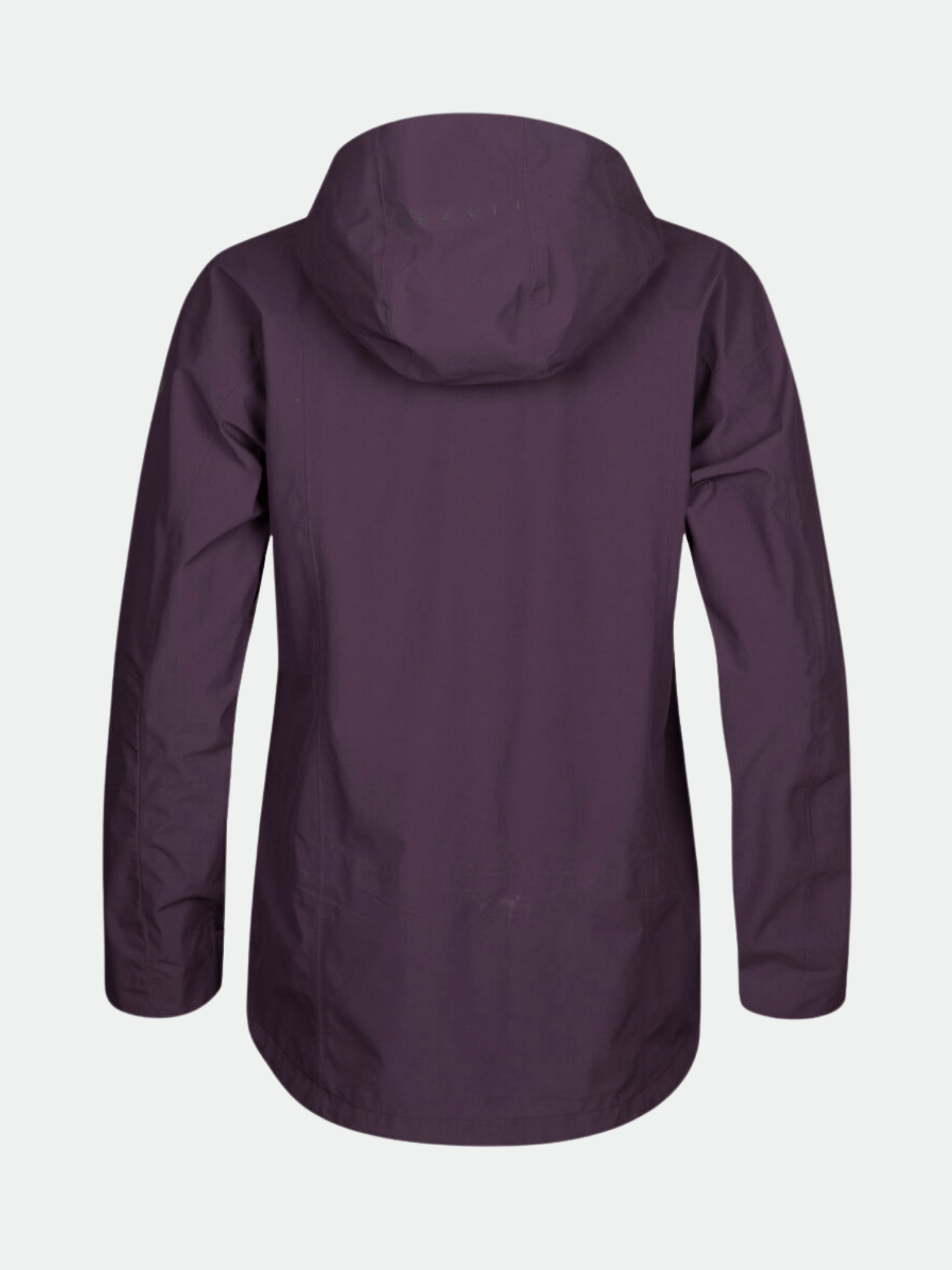 Eine dunkelviolette Halti Settler 3L DX Skijacke Damen mit DrymaxX Nano, von hinten auf einem schlichten hellen Hintergrund dargestellt.