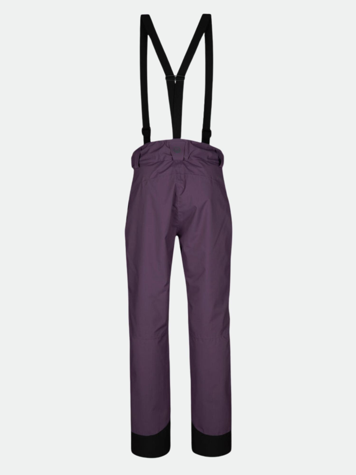 Halti Carvey DX Skihose Damen mit schwarzen verstellbaren Hosenträgern, atmungsaktiv, von hinten auf unifarbenem Hintergrund abgebildet.