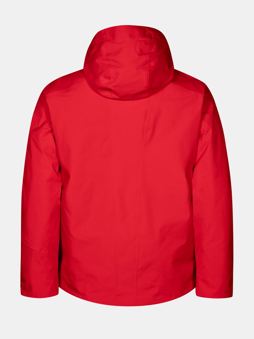 Rückansicht einer roten Halti Vertica DX Skijacke für Herren für den Wintersport.