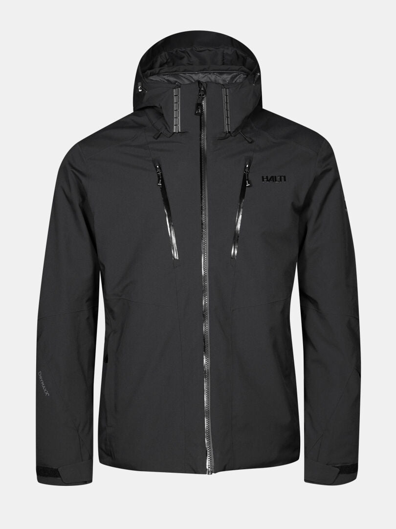 Schwarze Vertica DX Skijacke für Herren mit wasserdichten Reißverschlüssen an der Vorderseite und an der Brusttasche für den Wintersport.