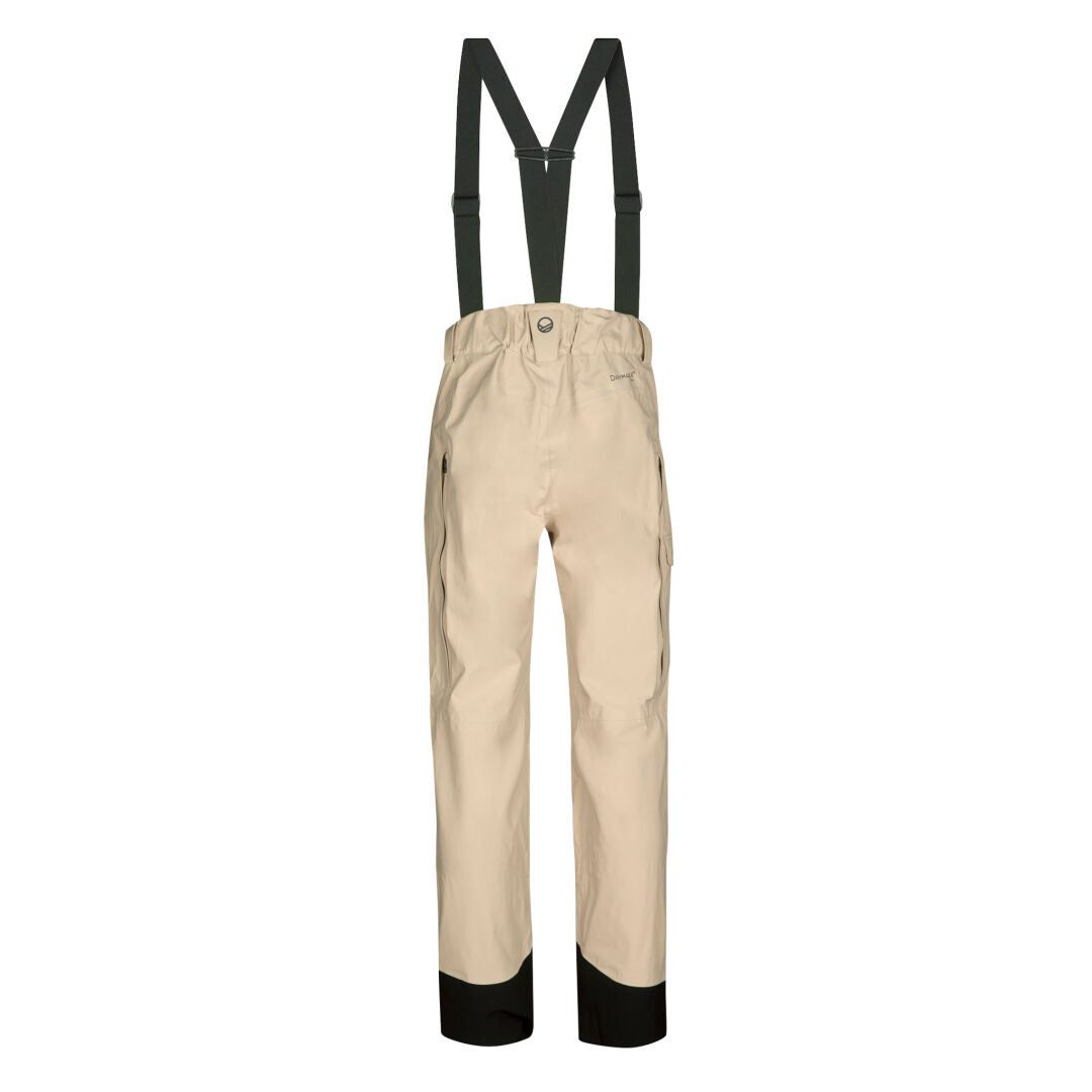 Halti Settler 3L DX Skihose Herren in beige mit schwarzen Hosenträgern, verstärkten Bündchen und atmungsaktivem Shell-Material.