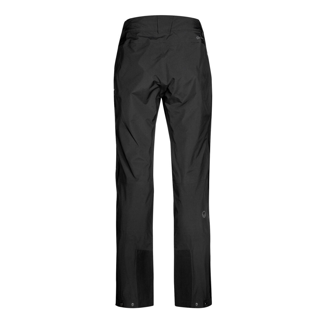 Halti Alpine 3L DrymaxX Skihose Damen mit verstärkten Bündchen, abgebildet in Schwarz auf weißem Hintergrund.