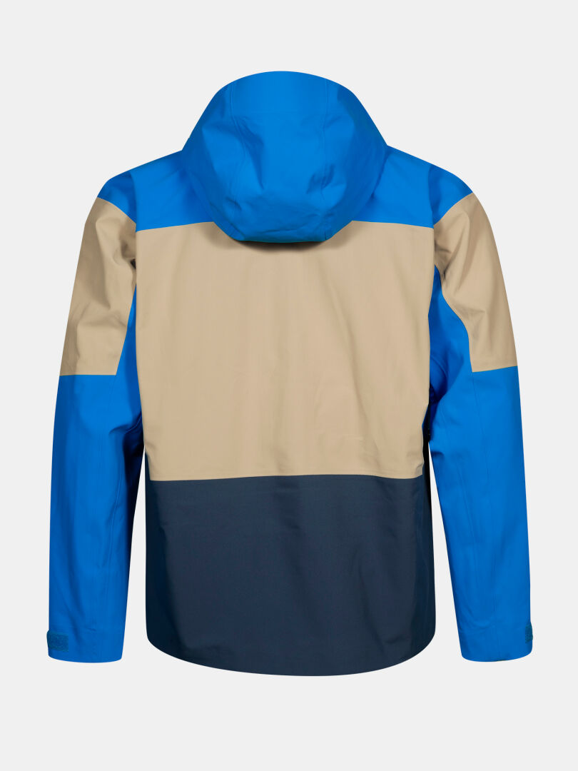 Die Halti Rizle Unisex 3L DX Skijacke hat blaue Ärmel, einen beigen oberen Rücken und Primaloft Thermo-Fleece.