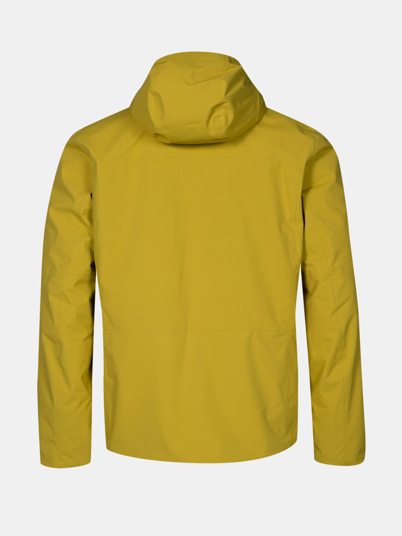 Eine gelbe Halti Melvik DX Skijacke Herren, gezeigt von hinten mit langen Ärmeln und ohne sichtbare Logos.