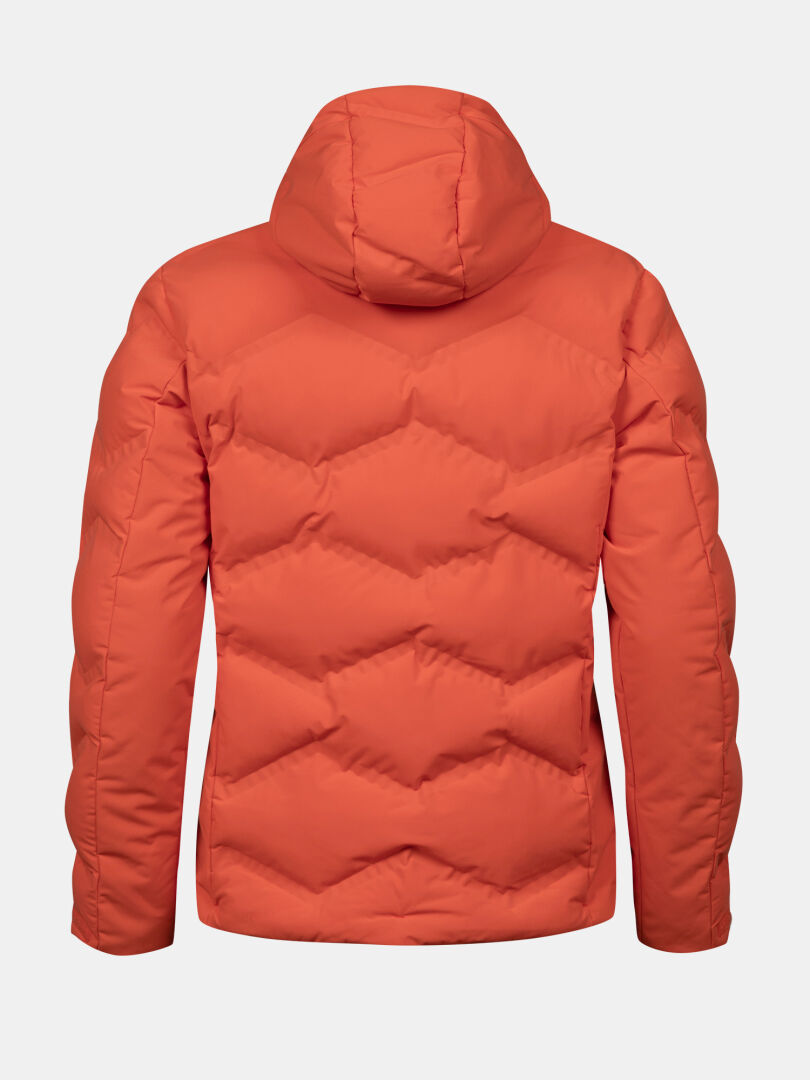 Halti Nordic Arcty II Skijacke Damen in orange, mit Kapuze, von hinten auf weißem Hintergrund abgebildet.
