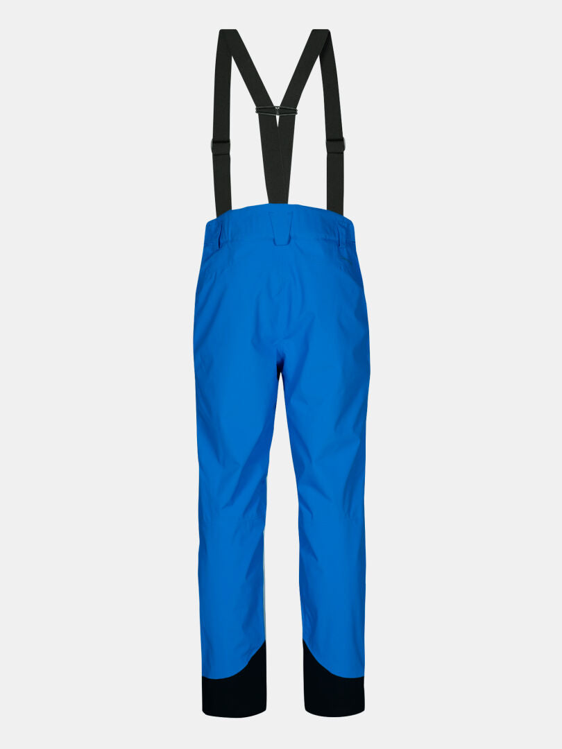 Halti Carvey II DX Herren Skihose in hellblau mit DrymaxX, schwarzen Hosenträgern und verstärkten Bündchen auf hellem Grund.