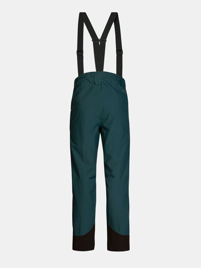 Rückansicht der dunkelgrünen Halti Carvey II DX Skihose für Herren mit schwarzen Hosenträgern.