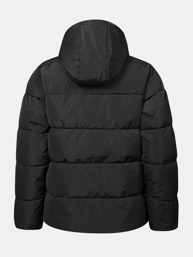 Halti Ascloud Puffer Skijacke für Damen mit Kapuze, Microtherm-Isolierung, von hinten auf grauem Hintergrund abgebildet.