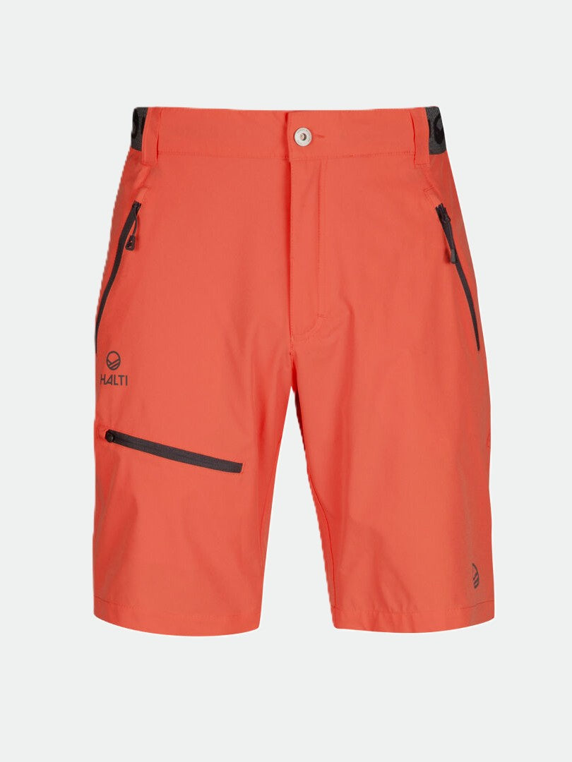Halti Pallas Herren X-stretch Lite Shorts in leuchtendem Orange mit Reißverschlusstaschen und Knopfverschluss - perfekt für den Outdoor-Einsatz.