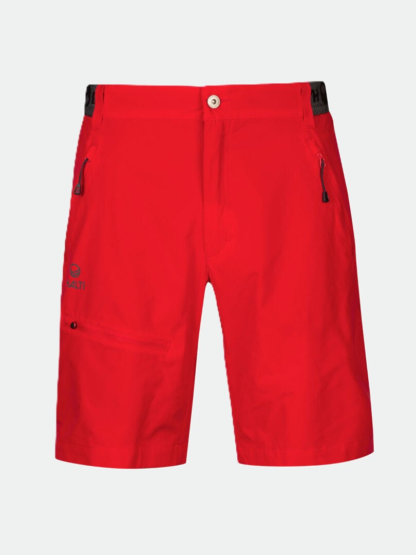 Halti Pallas Herren X-stretch Lite Shorts: Knallrot, knielang mit Reißverschlusstaschen - perfekt für Wanderungen und Abenteuer.
