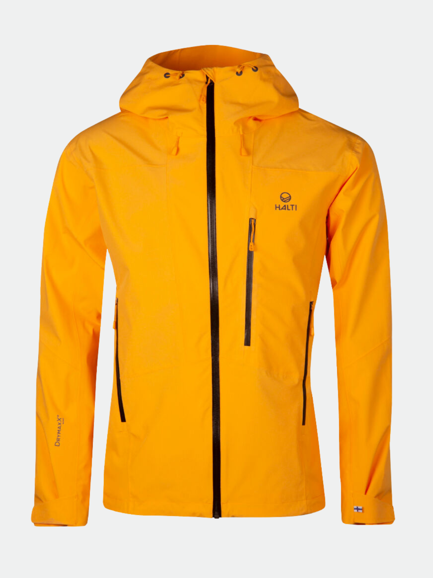 Die Juonto DrymaxX Herren Regenjacke von Halti ist gelb, wasserdicht, mit einer Kapuze und Brust-/Seitentaschen.