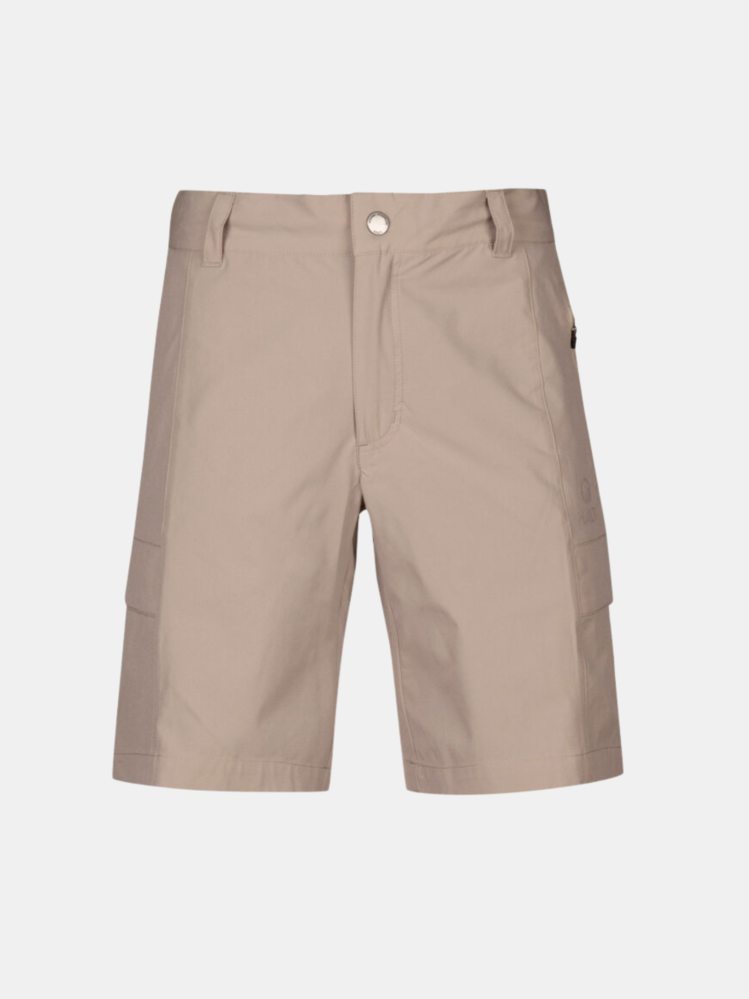 Halti Reissu Plus Damen Stretch Shorts in Beige mit Knopfverschluss, Gürtelschlaufen und Seitentaschen.