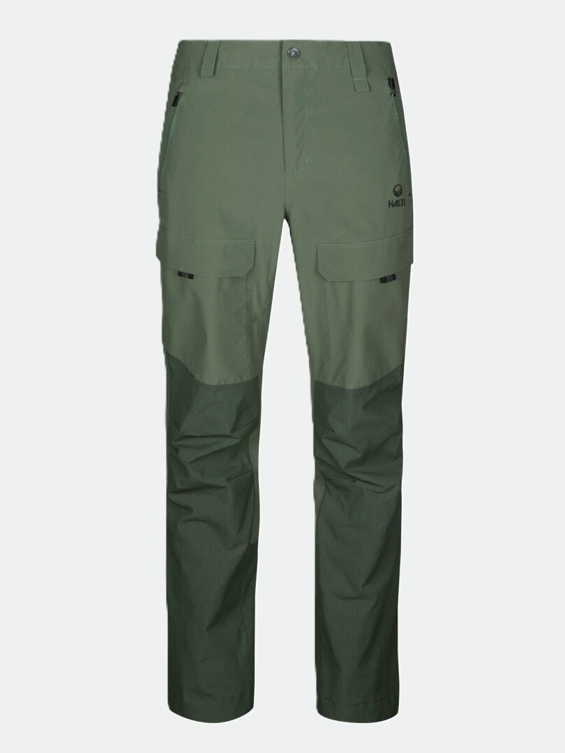 Vorderansicht der Halti Hiker DrymaxX 3L Ventilated Hosen Herren mit Reißverschlusstaschen und verstärkten Knien auf einfarbigem Hintergrund.