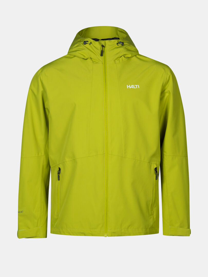 Die Halti Forter DX Regenjacke Herren ist eine leuchtend gelb-grüne DrymaxX®-Shelljacke mit Frontreißverschluss und zwei Reißverschlusstaschen.