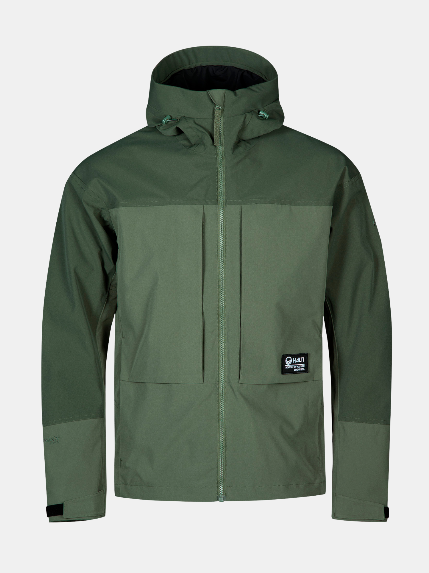 Die Halti Hiker II DrymaxX Regenjacke Herren ist eine grüne, strapazierfähige Jacke, perfekt für Outdoor-Enthusiasten.