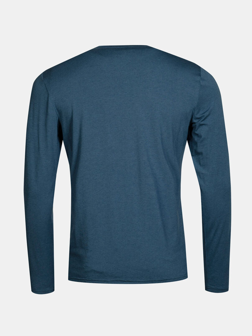 Das Halti Tuntu II Longsleeve Merinoshirt Herren in dunkelblau von hinten auf weißem Grund.