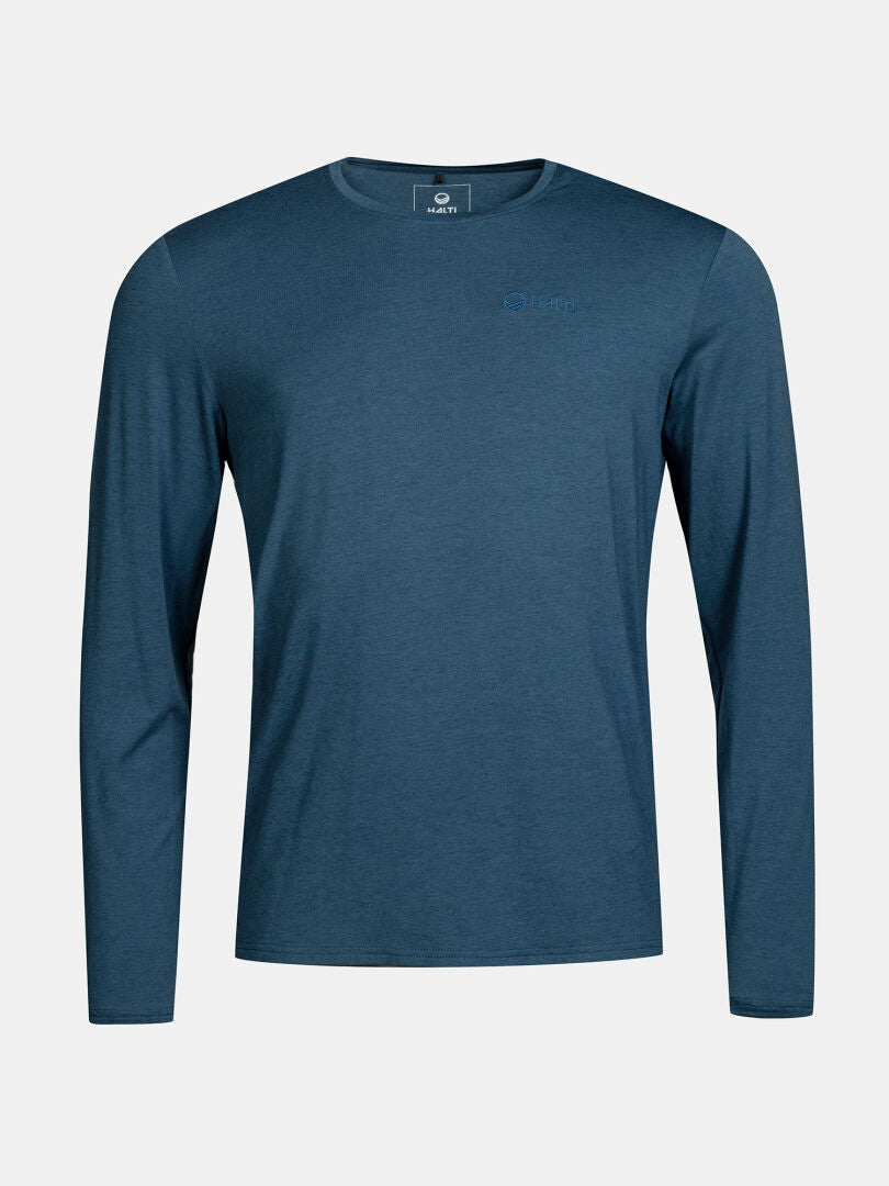 Das Halti Tuntu II Longsleeve Merinoshirt Herren in blau ist auf weißem Grund abgebildet.
