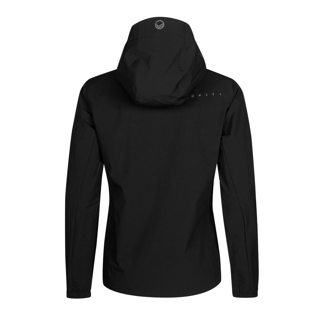 Halti Pallas Evo X-Stretch-Jacke Damen in Schwarz, Rückansicht mit kleinem Logo und atmungsaktivem X-Stretch-Material.
