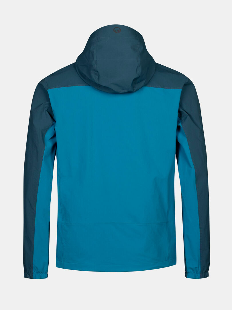 Halti Pallas Evo X-Stretch Jacke Herren in Blau/Dunkelblaugrün, von hinten vor weißem Hintergrund gezeigt.