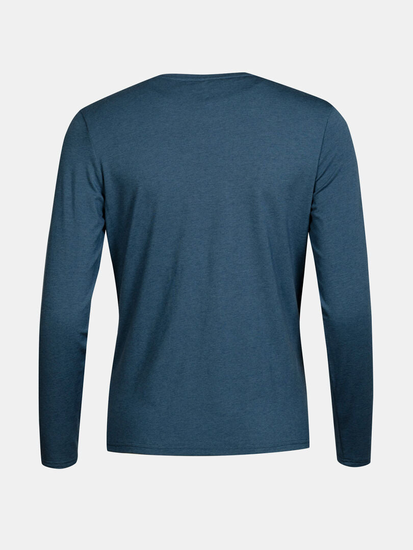 Das Halti Tuntu II Longsleeve Merinoshirt Damen in blau, von hinten auf weißem Grund.