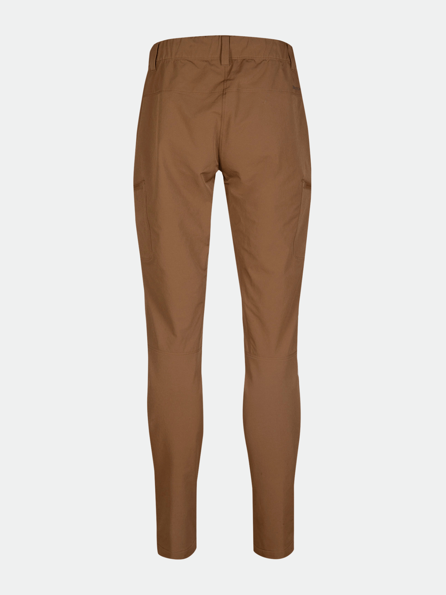 Halti Pallas Evo Brushed X-stretch Hosen Damen in Braun mit elastischem Bund, Rückansicht auf weißem Hintergrund.