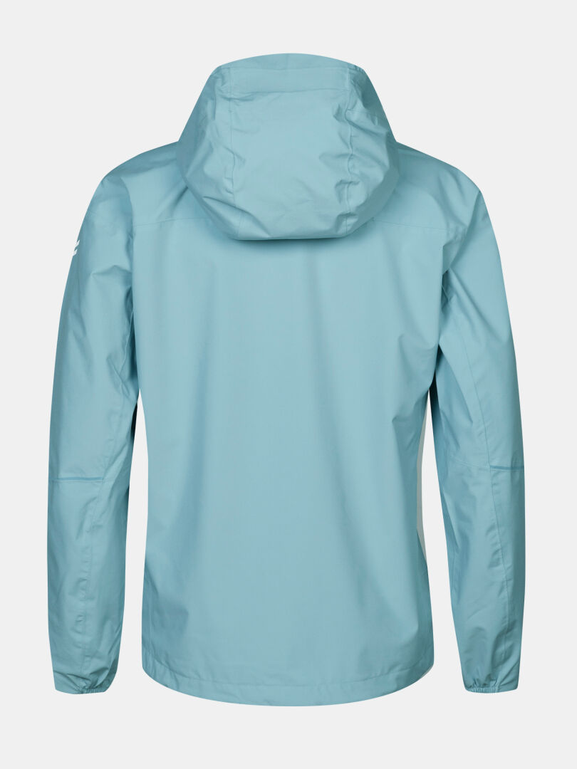 Die Halti Pisarat 2,5L DX Regenjacke Damen zeigt sich von hinten mit langen Ärmeln und einem leichten Design.