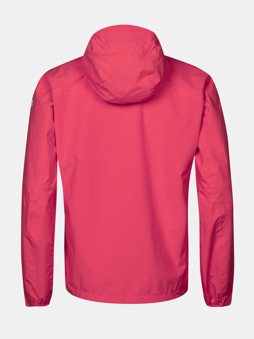 Die Halti Pisarat 2,5L DX Regenjacke Damen ist von hinten abgebildet, wodurch ihr geringes Gewicht hervorgehoben wird.