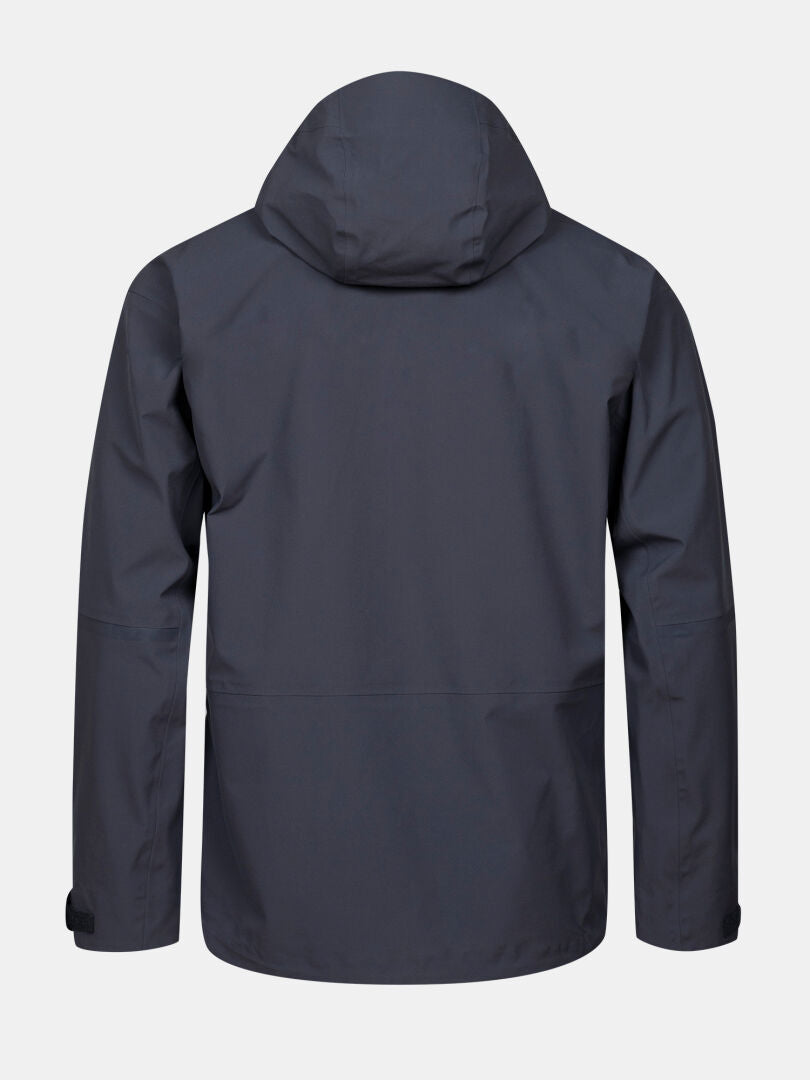 Die Halti Kajana 3L DX Regenjacke Herren in Dunkelgrau ist von hinten auf weißem Untergrund abgebildet.