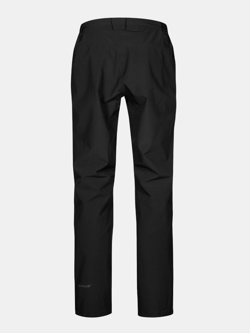 Rückenansicht der Halti Vuoksi II DX Regenhose Herren, schlicht schwarz, gerades Bein, wasserdicht DrymaxX, auf hellgrau.
