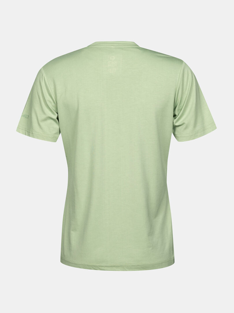 Das Halti Kalteva T-Shirt Damen in Hellgrün, von hinten abgebildet, ist ideal für Outdoor-Aktivitäten.