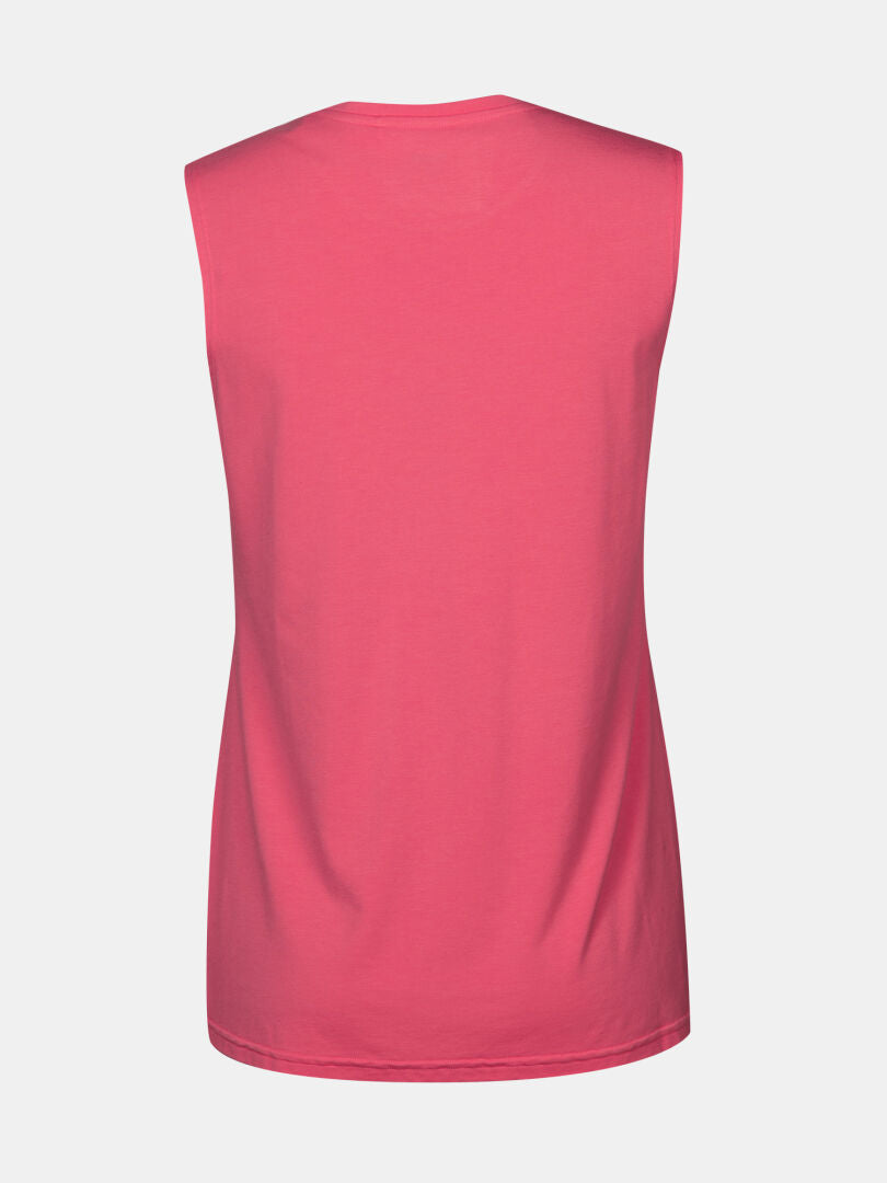 Halti Kalteva Top Damen, ärmellos und rosa, aus nachhaltiger Holzfaser, Rückansicht, weißer Hintergrund.