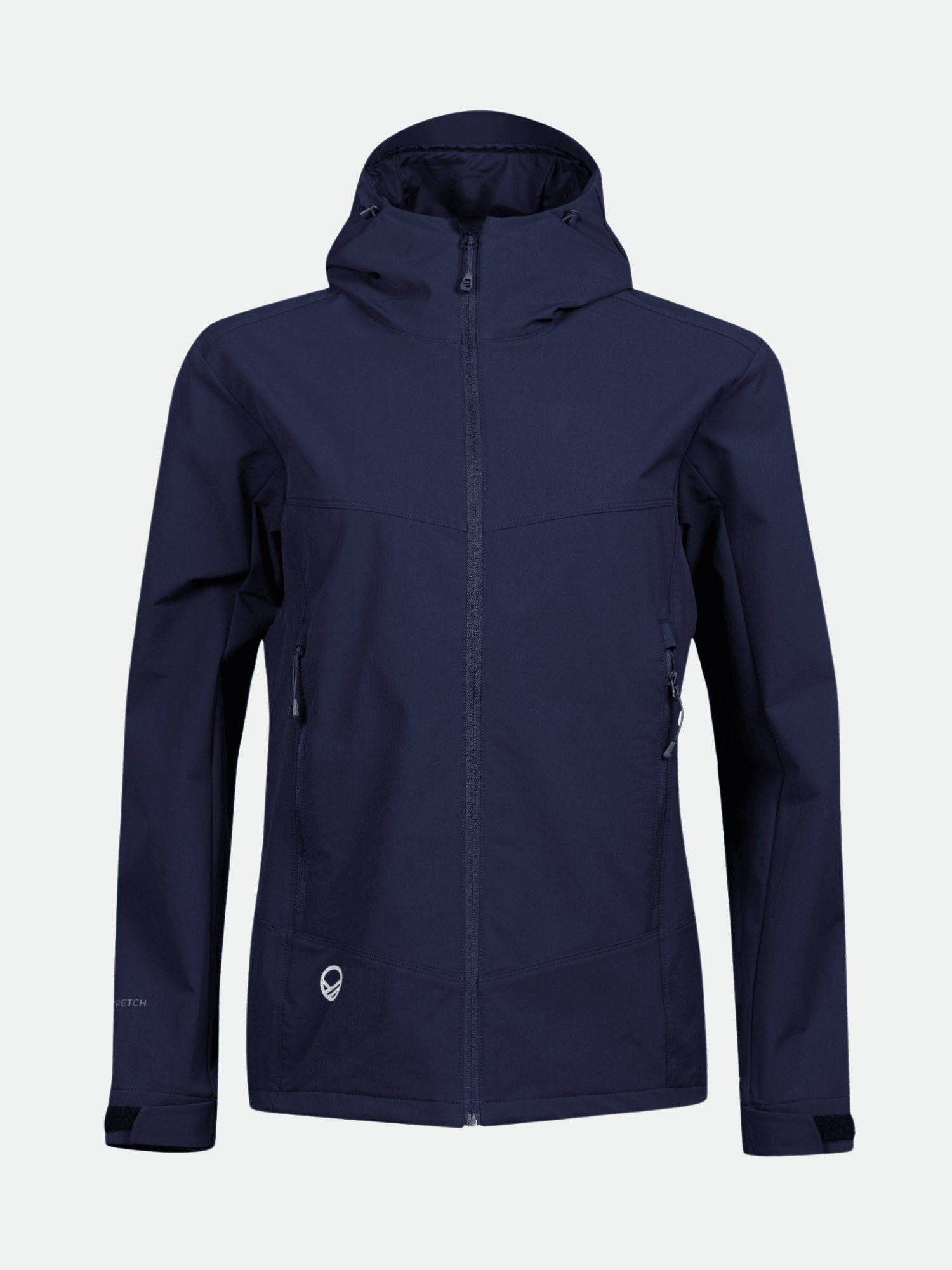 Die Halti Pallas Evo Brushed X-stretch Jacke Damen ist eine navyblaue, atmungsaktive Jacke mit Reißverschluss und Seitentaschen.